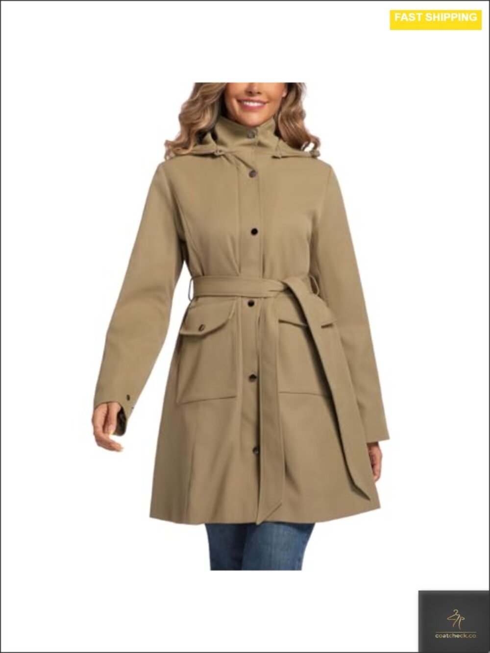 Women's Trench Coat Water Resistant Windproof Detachable Hood (no color)